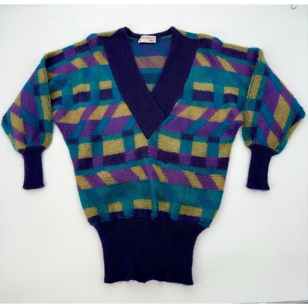 Vtg 80's Dino Valiano Applique Balloon Sleeve Knit Sweater Jacket Sz DE‎ 36 US 8